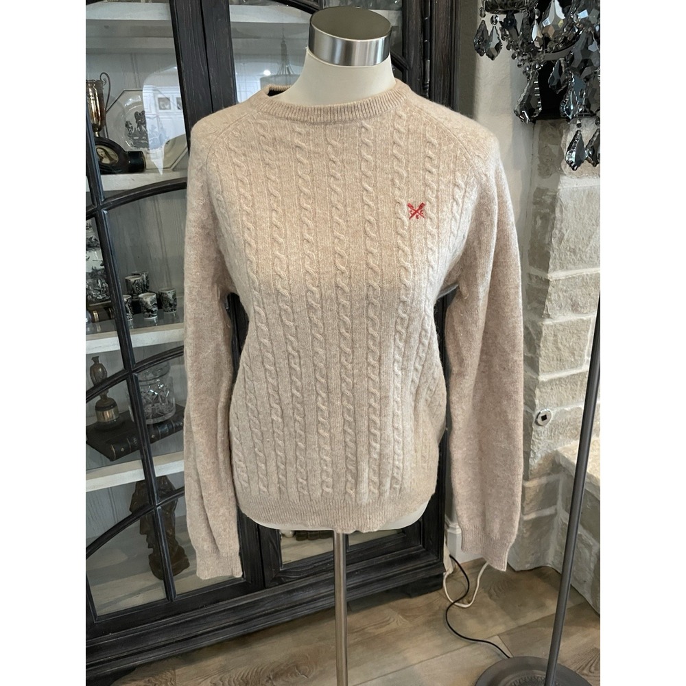 CREW CLOTHING Womens Cableknit Sweater Medium Beige 80% Lambswool 20% Nylon